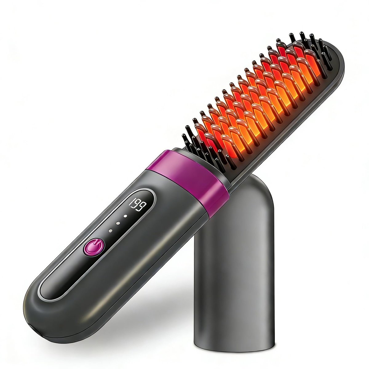 Cordless Hair Straightener Brush - Portable Fast-Heating Styling Tool with Protective Dust Cover, 3 Temperature Settings, 300 Million Negative Ions for Frizz-Free Styling On-the-Go & Travel Avelisse