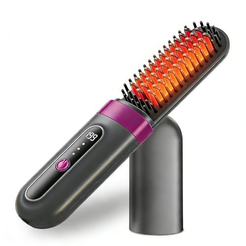 Cordless Hair Straightener Brush - Portable Fast-Heating Styling Tool with Protective Dust Cover, 3 Temperature Settings, 300 Million Negative Ions for Frizz-Free Styling On-the-Go & Travel Avelisse