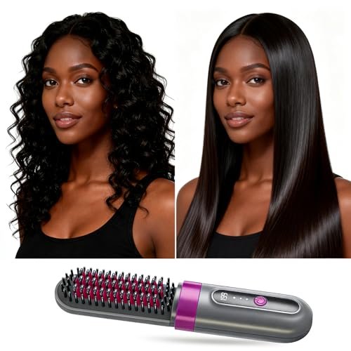 Cordless Hair Straightener Brush - Portable Fast-Heating Styling Tool with Protective Dust Cover, 3 Temperature Settings, 300 Million Negative Ions for Frizz-Free Styling On-the-Go & Travel Avelisse