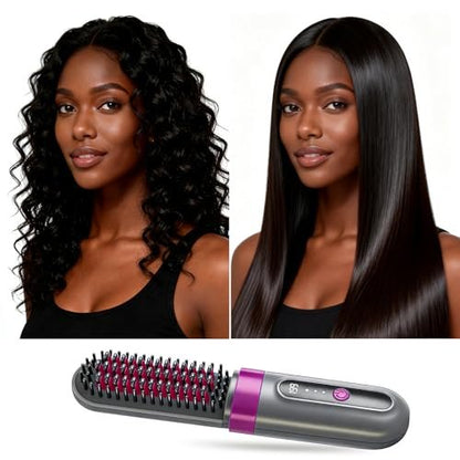 Cordless Hair Straightener Brush - Portable Fast-Heating Styling Tool with Protective Dust Cover, 3 Temperature Settings, 300 Million Negative Ions for Frizz-Free Styling On-the-Go & Travel Avelisse