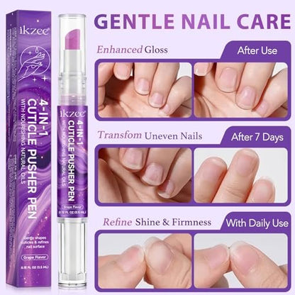 4-in-1 Cuticle Pusher & Oil Pen with Natural Oils – Moisturize, Strengthen & Brighten Nails (Purple, 0.12 Fl Oz) Avelisse
