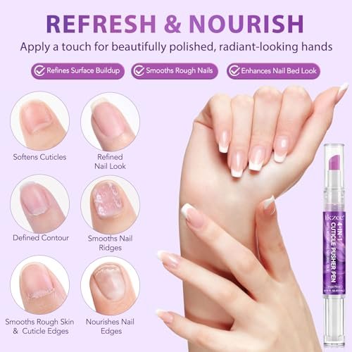 4-in-1 Cuticle Pusher & Oil Pen with Natural Oils – Moisturize, Strengthen & Brighten Nails (Purple, 0.12 Fl Oz) Avelisse