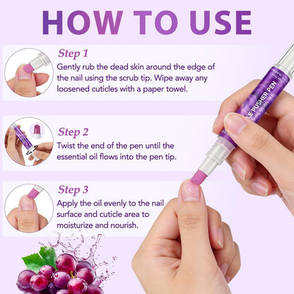 4-in-1 Cuticle Pusher & Oil Pen with Natural Oils – Moisturize, Strengthen & Brighten Nails (Purple, 0.12 Fl Oz) Avelisse