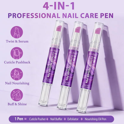 4-in-1 Cuticle Pusher & Oil Pen with Natural Oils – Moisturize, Strengthen & Brighten Nails (Purple, 0.12 Fl Oz) Avelisse
