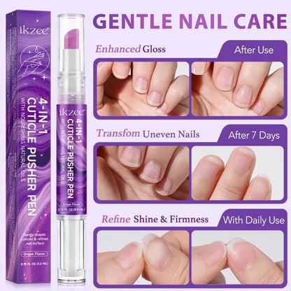 4-in-1 Cuticle Pusher & Oil Pen with Natural Oils – Moisturize, Strengthen & Brighten Nails (Purple, 0.12 Fl Oz) Avelisse