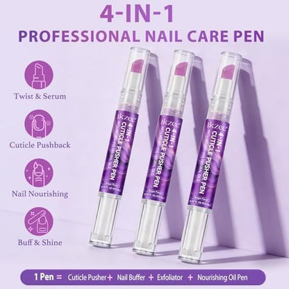 4-in-1 Cuticle Pusher & Oil Pen with Natural Oils – Moisturize, Strengthen & Brighten Nails (Purple, 0.12 Fl Oz) Avelisse