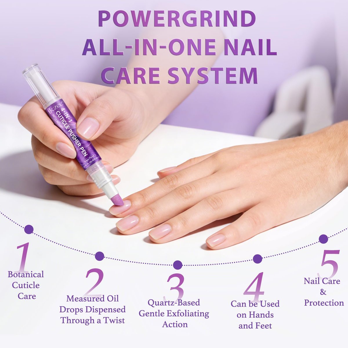 4-in-1 Cuticle Pusher & Oil Pen with Natural Oils – Moisturize, Strengthen & Brighten Nails (Purple, 0.12 Fl Oz) Avelisse