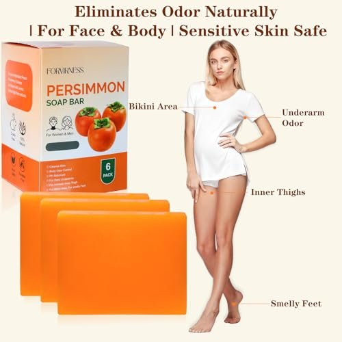 forvirness 6 PCS Persimmon Soap Bar for Body Odor Control - Natural Deodorant Body Bar Soap for Old People Smell - Odor Wash Soap with Japanese Persimmon Extract Avelisse