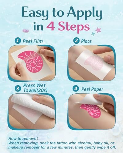 Mermaid Temporary Tattoos for Kids – 106 Cute Ocean & Mermaid Designs, Waterproof, Non-Toxic & Skin-Friendly, Easy to Apply, Perfect for Under the Sea Birthday Party Favors & Goodie Bags - görsel 14
