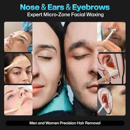 Wokaar Digital Ear and Nose Waxing Kit with Power Adapter, 100g Wax, 50 Applicators – Painless Eyebrow & Facial Hair Removal for Men and Women, 109-Piece Professional Home Waxing Kit Avelisse