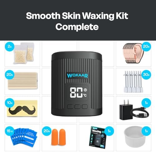 Wokaar Digital Ear and Nose Waxing Kit with Power Adapter, 100g Wax, 50 Applicators – Painless Eyebrow & Facial Hair Removal for Men and Women, 109-Piece Professional Home Waxing Kit Avelisse