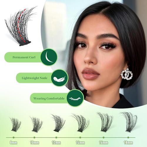 Kmilro Lash Clusters Kit 8-18mm Volume Cluster Eyelash Extensions – 224Pcs Thick Wispy DIY False Lashes with Ultra-Thin Black Band Avelisse