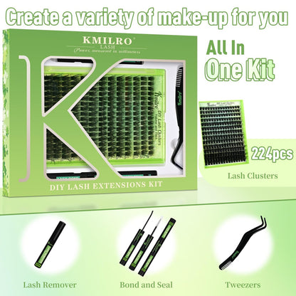 Kmilro Lash Clusters Kit 8-18mm Volume Cluster Eyelash Extensions – 224Pcs Thick Wispy DIY False Lashes with Ultra-Thin Black Band Avelisse