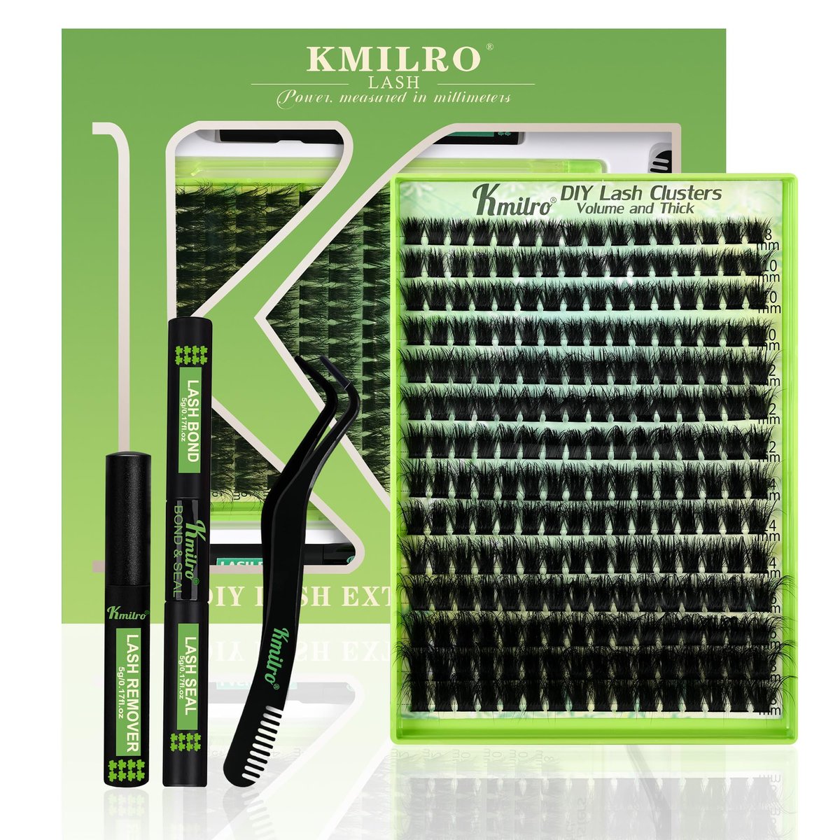 Kmilro Lash Clusters Kit 8-18mm Volume Cluster Eyelash Extensions – 224Pcs Thick Wispy DIY False Lashes with Ultra-Thin Black Band Avelisse