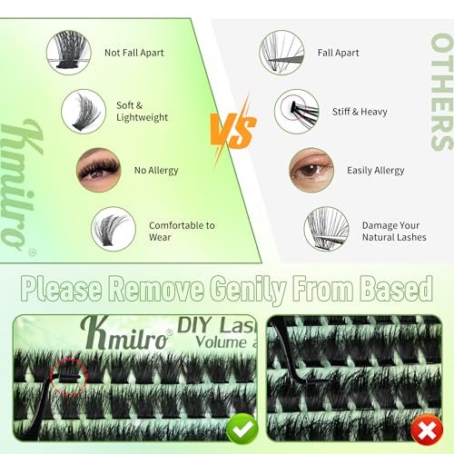Kmilro Lash Clusters Kit 8-18mm Volume Cluster Eyelash Extensions – 224Pcs Thick Wispy DIY False Lashes with Ultra-Thin Black Band Avelisse
