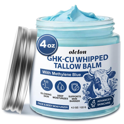 25,000ppm GHK-Cu Peptides Cream for Face & Body: Beef Tallow Balm with Copper Peptides, Methylene Blue, Manuka Honey & Vitamin E - Natural Anti-Aging Moisturizer for Mature, Dry & Sensitive Skin - 4oz Avelisse
