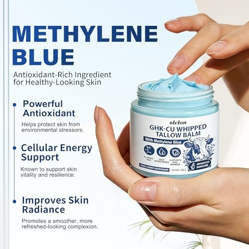 25,000ppm GHK-Cu Peptides Cream for Face & Body: Beef Tallow Balm with Copper Peptides, Methylene Blue, Manuka Honey & Vitamin E - Natural Anti-Aging Moisturizer for Mature, Dry & Sensitive Skin - 4oz Avelisse