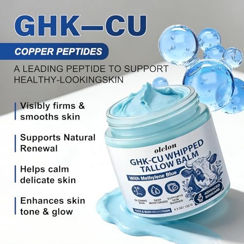 25,000ppm GHK-Cu Peptides Cream for Face & Body: Beef Tallow Balm with Copper Peptides, Methylene Blue, Manuka Honey & Vitamin E - Natural Anti-Aging Moisturizer for Mature, Dry & Sensitive Skin - 4oz Avelisse