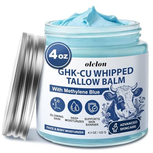 25,000ppm GHK-Cu Peptides Cream for Face & Body: Beef Tallow Balm with Copper Peptides, Methylene Blue, Manuka Honey & Vitamin E - Natural Anti-Aging Moisturizer for Mature, Dry & Sensitive Skin - 4oz Avelisse