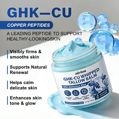 25,000ppm GHK-Cu Peptides Cream for Face & Body: Beef Tallow Balm with Copper Peptides, Methylene Blue, Manuka Honey & Vitamin E - Natural Anti-Aging Moisturizer for Mature, Dry & Sensitive Skin - 4oz Avelisse
