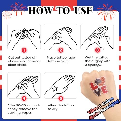 250th Anniversary USA Temporary Tattoos – 15 Sheets, 250 Years American Flag Tattoos, 60 Styles, 1776-2026 4th of July Decorations - görsel 8