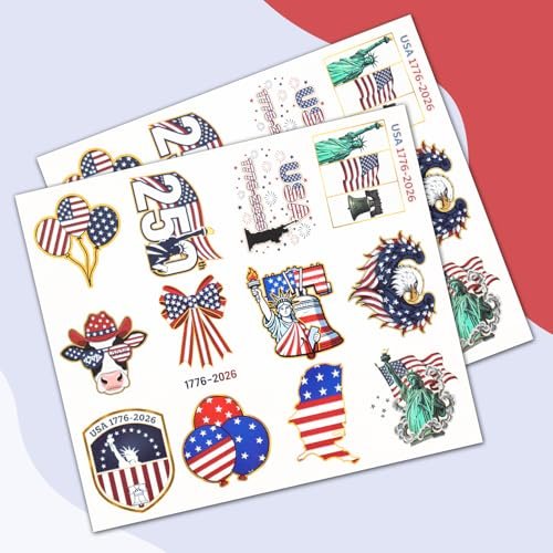 250th Anniversary USA Temporary Tattoos – 15 Sheets, 250 Years American Flag Tattoos, 60 Styles, 1776-2026 4th of July Decorations - görsel 6
