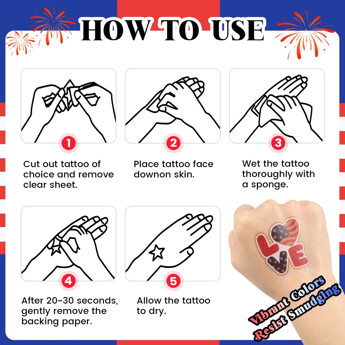 250th Anniversary USA Temporary Tattoos – 15 Sheets, 250 Years American Flag Tattoos, 60 Styles, 1776-2026 4th of July Decorations - görsel 7