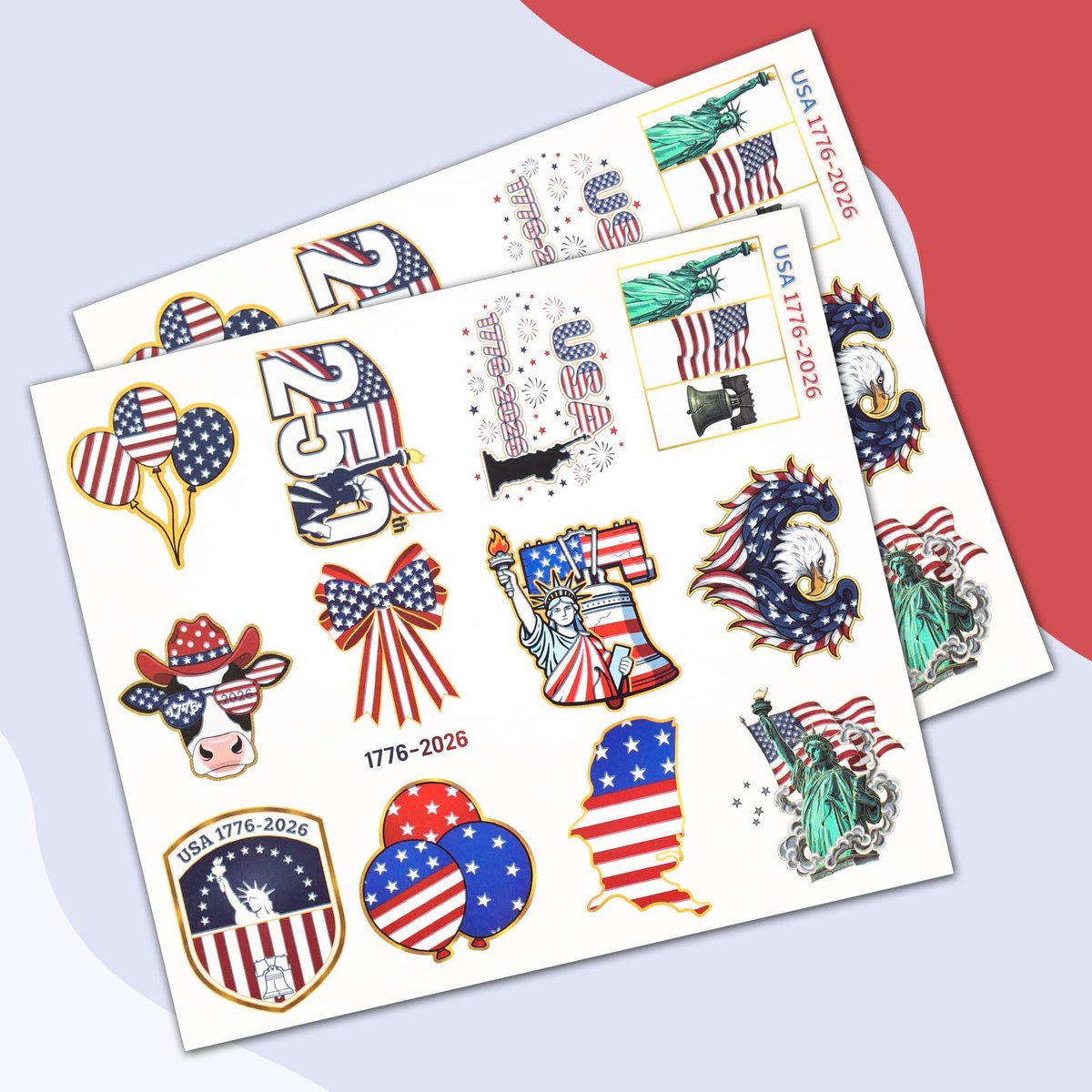 250th Anniversary USA Temporary Tattoos – 15 Sheets, 250 Years American Flag Tattoos, 60 Styles, 1776-2026 4th of July Decorations - görsel 5
