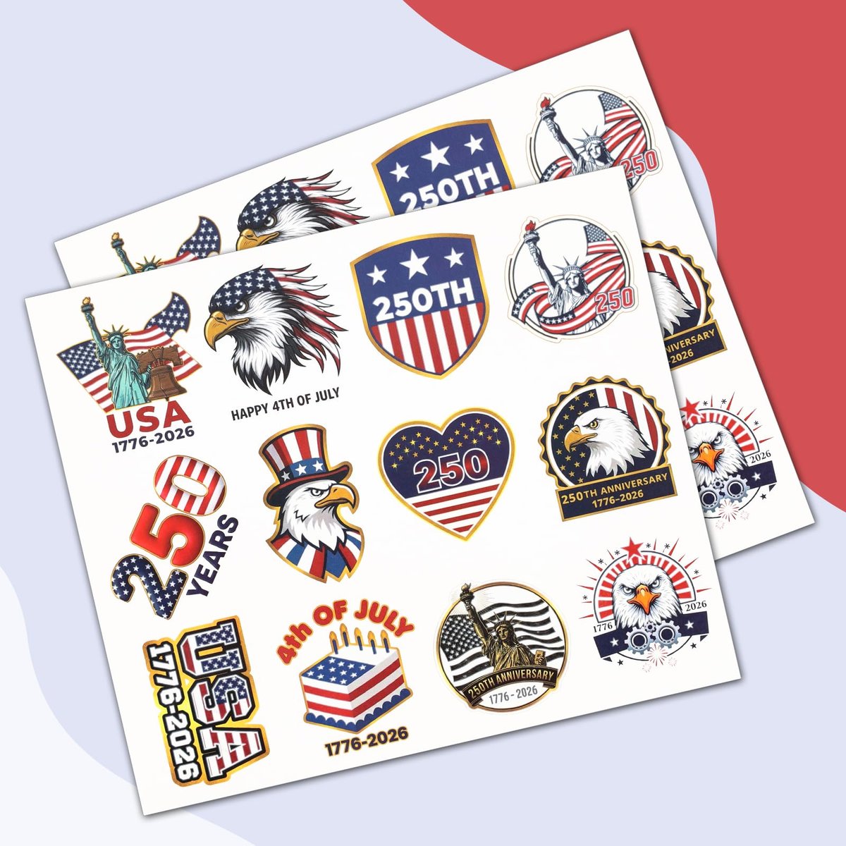 250th Anniversary USA Temporary Tattoos – 15 Sheets, 250 Years American Flag Tattoos, 60 Styles, 1776-2026 4th of July Decorations - görsel 13