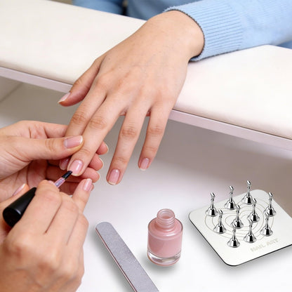 Nail Stand for Press Ons Display & Practice – Magnetic Fake Nail Tips Holder with Metal Base & Reusable Double-Sided Tape for Acrylic Nails, Home DIY Art Salon Supplies