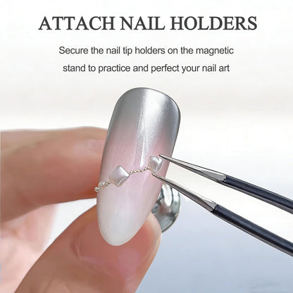 Nail Stand for Press Ons Display & Practice – Magnetic Fake Nail Tips Holder with Metal Base & Reusable Double-Sided Tape for Acrylic Nails, Home DIY Art Salon Supplies