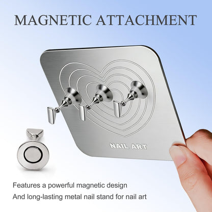 Nail Stand for Press Ons Display & Practice – Magnetic Fake Nail Tips Holder with Metal Base & Reusable Double-Sided Tape for Acrylic Nails, Home DIY Art Salon Supplies