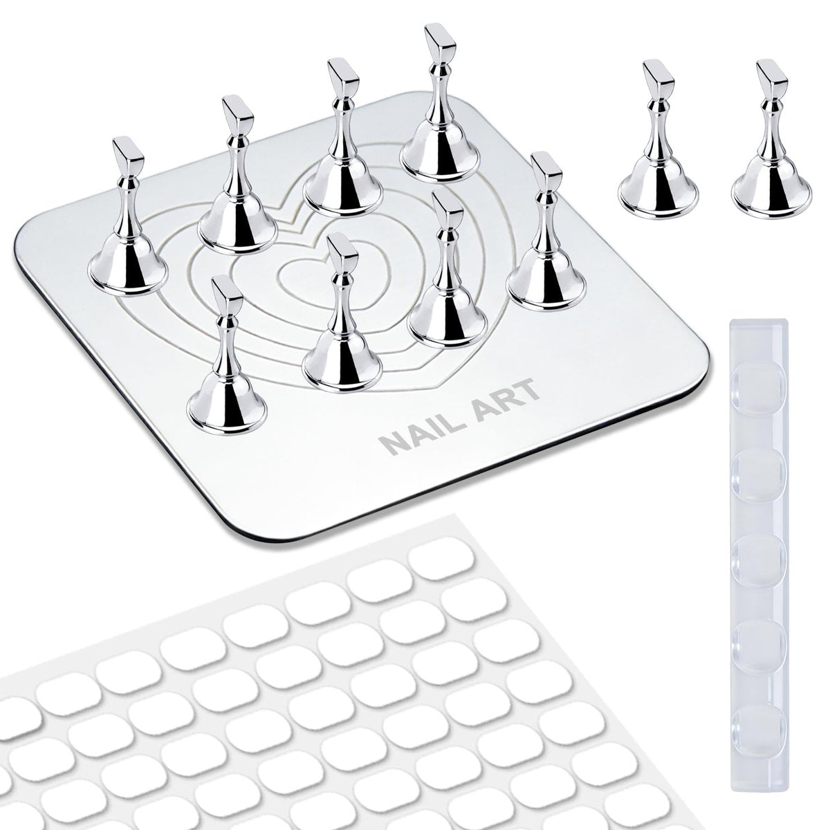 Nail Stand for Press Ons Display & Practice – Magnetic Fake Nail Tips Holder with Metal Base & Reusable Double-Sided Tape for Acrylic Nails, Home DIY Art Salon Supplies - görsel 1