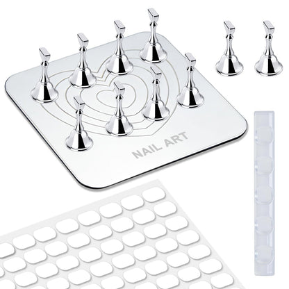 Nail Stand for Press Ons Display & Practice – Magnetic Fake Nail Tips Holder with Metal Base & Reusable Double-Sided Tape for Acrylic Nails, Home DIY Art Salon Supplies