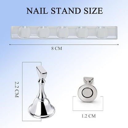 Nail Stand for Press Ons Display & Practice – Magnetic Fake Nail Tips Holder with Metal Base & Reusable Double-Sided Tape for Acrylic Nails, Home DIY Art Salon Supplies