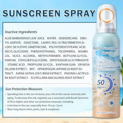 Mineral Sunscreen Spray SPF 50, Zinc Oxide Sunscreen Spray for Face & Body, Broad-Spectrum UVA/UVB Protection, Lightweight, Water-Resistant, Non-Greasy, 6.76 Fl Oz