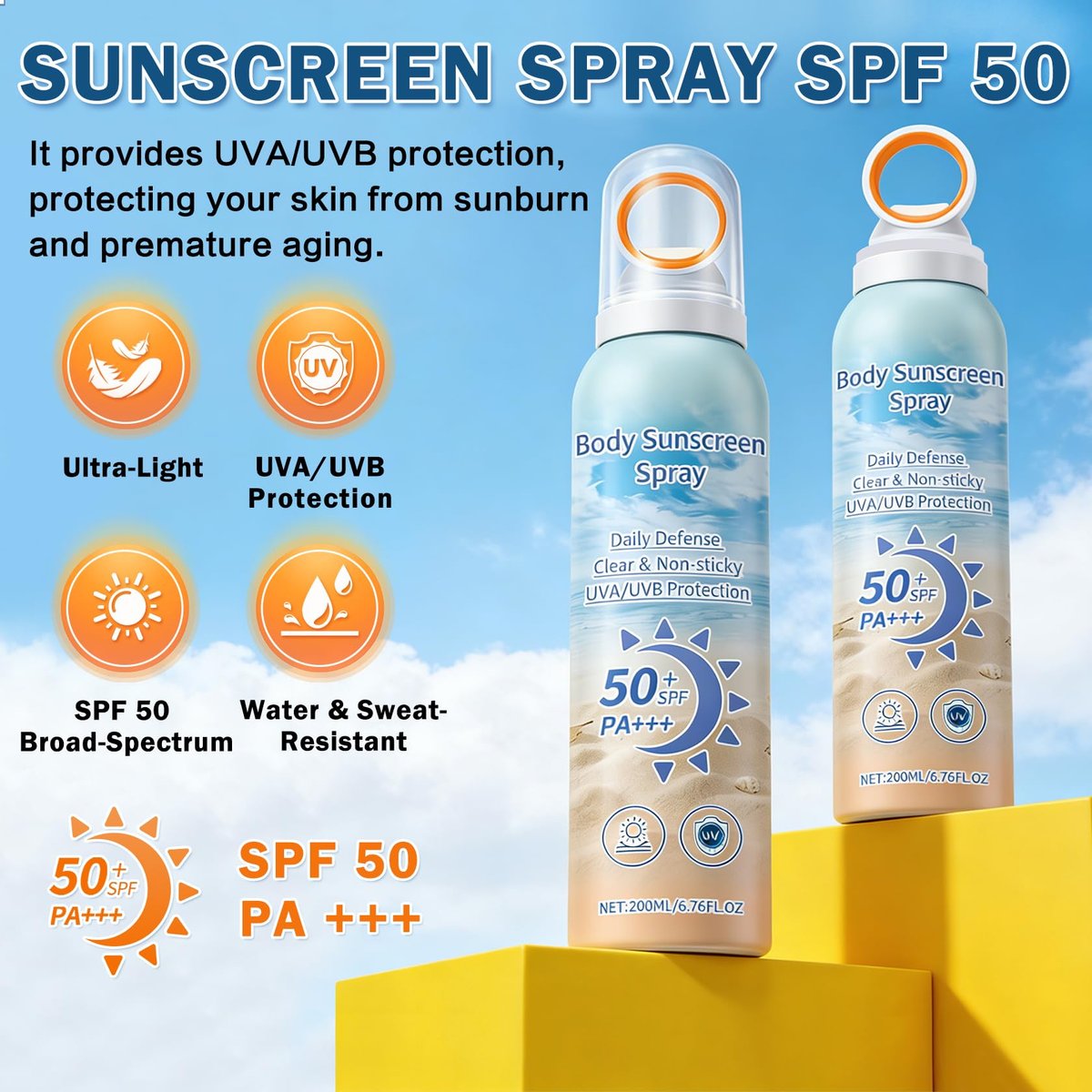 Mineral Sunscreen Spray SPF 50, Zinc Oxide Sunscreen Spray for Face & Body, Broad-Spectrum UVA/UVB Protection, Lightweight, Water-Resistant, Non-Greasy, 6.76 Fl Oz - görsel 5
