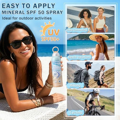 Mineral Sunscreen Spray SPF 50, Zinc Oxide Sunscreen Spray for Face & Body, Broad-Spectrum UVA/UVB Protection, Lightweight, Water-Resistant, Non-Greasy, 6.76 Fl Oz