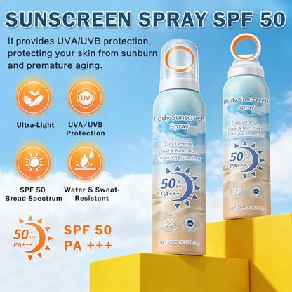 Mineral Sunscreen Spray SPF 50, Zinc Oxide Sunscreen Spray for Face & Body, Broad-Spectrum UVA/UVB Protection, Lightweight, Water-Resistant, Non-Greasy, 6.76 Fl Oz
