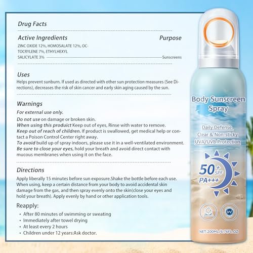 Mineral Sunscreen Spray SPF 50, Zinc Oxide Sunscreen Spray for Face & Body, Broad-Spectrum UVA/UVB Protection, Lightweight, Water-Resistant, Non-Greasy, 6.76 Fl Oz - görsel 18