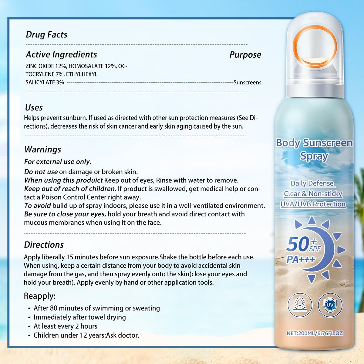 Mineral Sunscreen Spray SPF 50, Zinc Oxide Sunscreen Spray for Face & Body, Broad-Spectrum UVA/UVB Protection, Lightweight, Water-Resistant, Non-Greasy, 6.76 Fl Oz - görsel 17
