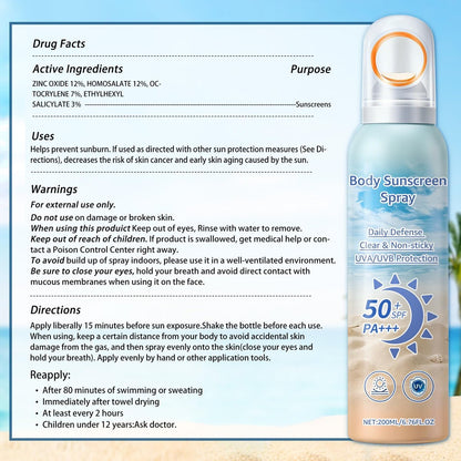 Mineral Sunscreen Spray SPF 50, Zinc Oxide Sunscreen Spray for Face & Body, Broad-Spectrum UVA/UVB Protection, Lightweight, Water-Resistant, Non-Greasy, 6.76 Fl Oz
