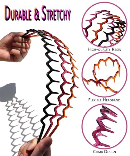 3PCS Zig Zag Headbands for Women Non Slip, ZigZag Hair Comb Headbands with Teeth, Classic 90s Amber Purple Black Headband for Women Men, Plastic Hair Accessories for Everyday Styling & Workout - görsel 7