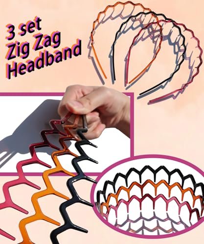 3PCS Zig Zag Headbands for Women Non Slip, ZigZag Hair Comb Headbands with Teeth, Classic 90s Amber Purple Black Headband for Women Men, Plastic Hair Accessories for Everyday Styling & Workout - görsel 9