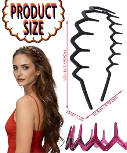 3PCS Zig Zag Headbands for Women Non Slip, ZigZag Hair Comb Headbands with Teeth, Classic 90s Amber Purple Black Headband for Women Men, Plastic Hair Accessories for Everyday Styling & Workout
