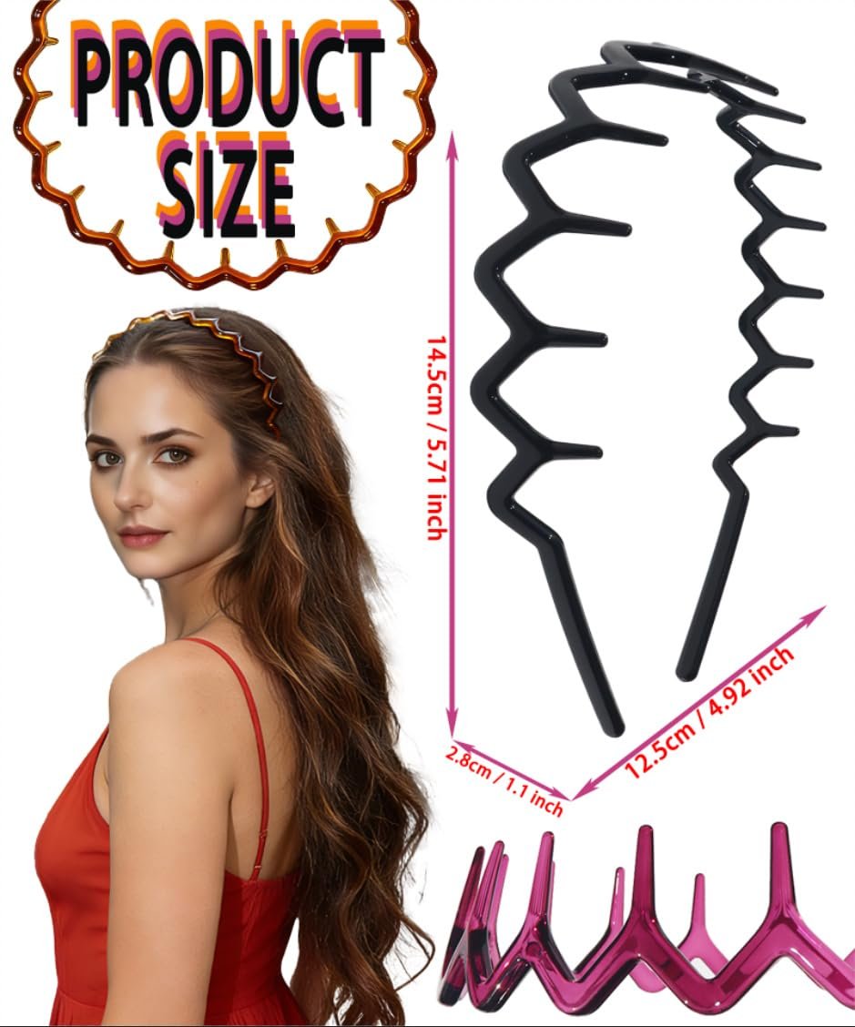3PCS Zig Zag Headbands for Women Non Slip, ZigZag Hair Comb Headbands with Teeth, Classic 90s Amber Purple Black Headband for Women Men, Plastic Hair Accessories for Everyday Styling & Workout - görsel 6