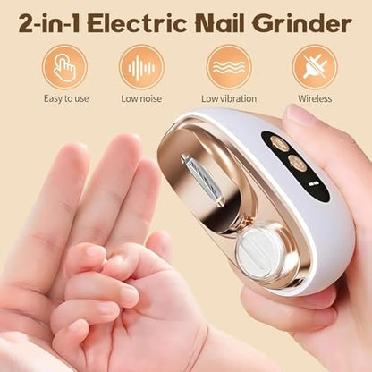Upgraded 3-in-1 Multi-Functional Electric Nail Clippers for Seniors – 3 Speed Levels, Polishing & Light, White Avelisse