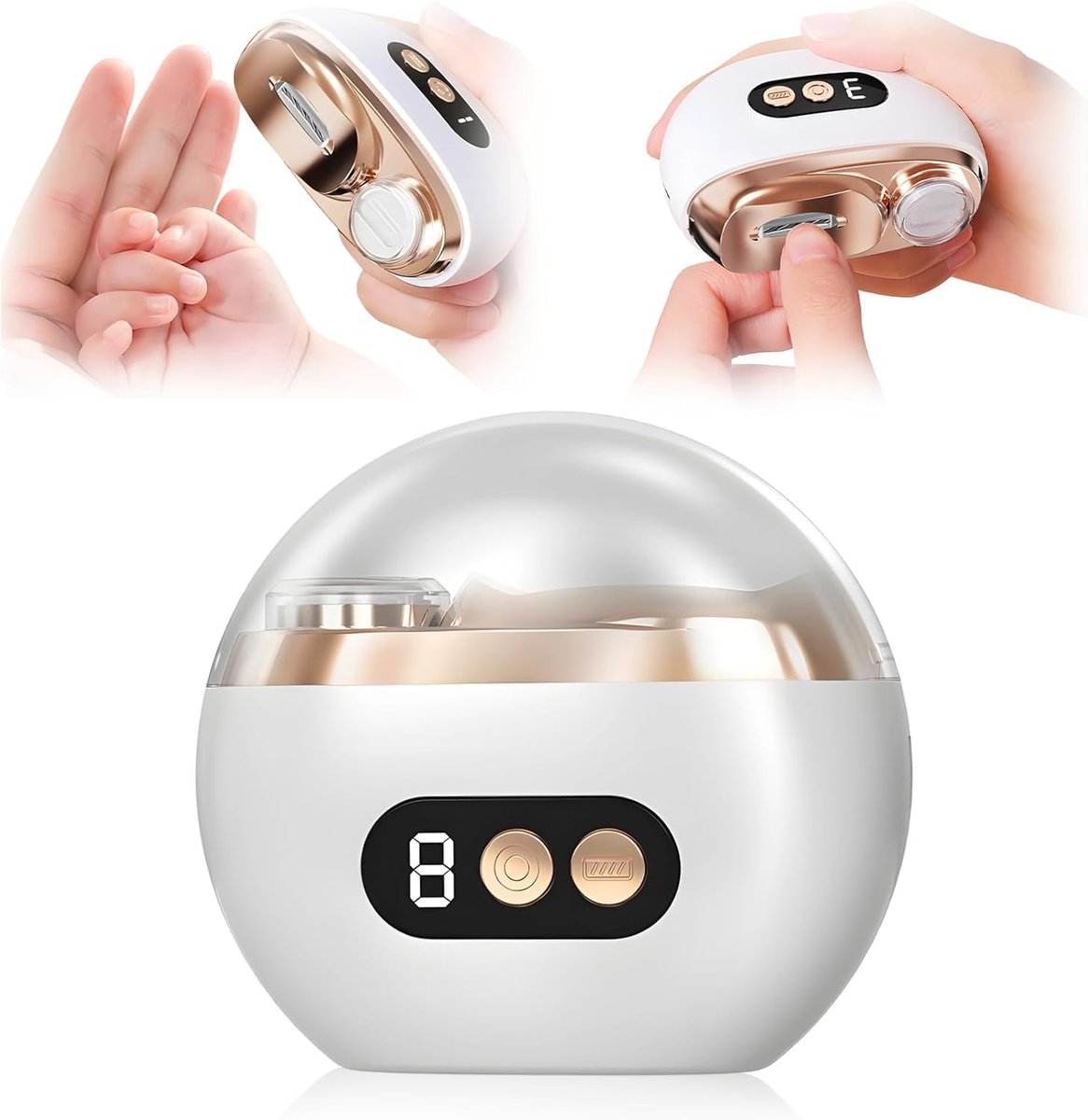 Upgraded 3-in-1 Multi-Functional Electric Nail Clippers for Seniors – 3 Speed Levels, Polishing & Light, White Avelisse
