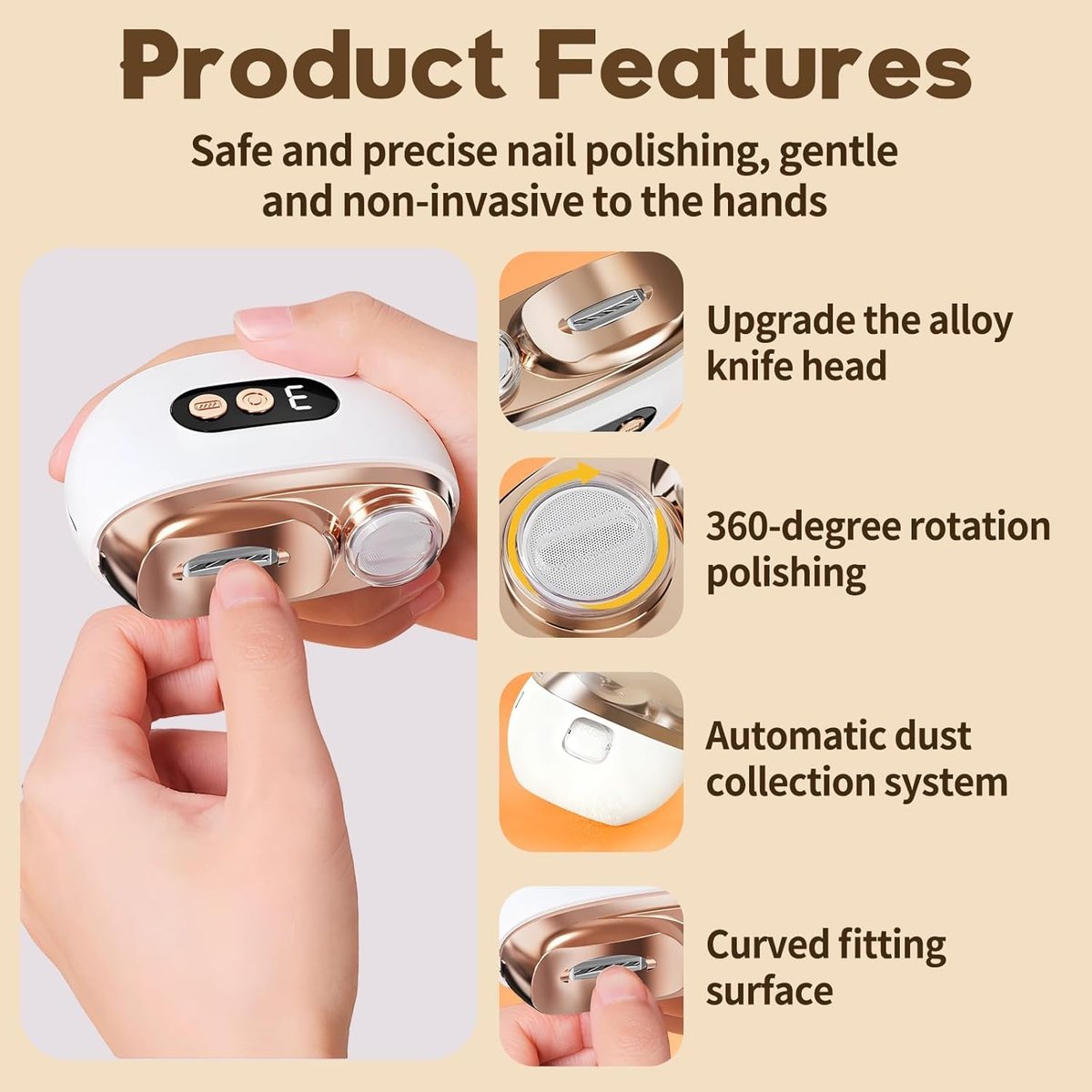 Upgraded 3-in-1 Multi-Functional Electric Nail Clippers for Seniors – 3 Speed Levels, Polishing & Light, White Avelisse