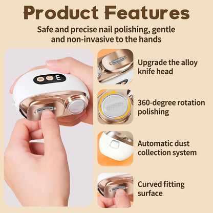 Upgraded 3-in-1 Multi-Functional Electric Nail Clippers for Seniors – 3 Speed Levels, Polishing & Light, White Avelisse